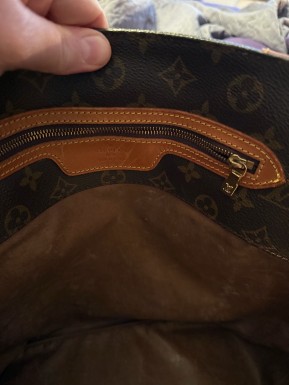 Louis Vuitton Brown Monogram Canvas Tote Interior with Tan Trim - Picture 9 of 10